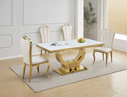 NANA PHALLE CHAIR WITH GOLD LEGS AND BEIGE VELVET SEAT.