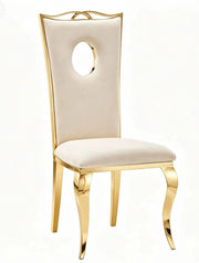 ROYAL CHAIR WITH GOLD LEGS AND BEIGE VELVET SEAT.