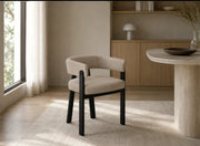 ALIA CHAIR WITH BLACK METAL LEGS AND MOKA TEXTURED SEAT.