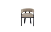 ALIA CHAIR WITH BLACK METAL LEGS AND MOKA TEXTURED SEAT.