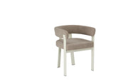 ALIA CHAIR WITH BEIGE METAL LEGS AND MOKA TEXTURED SEAT.