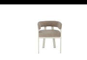 ALIA CHAIR WITH BEIGE METAL LEGS AND MOKA TEXTURED SEAT.