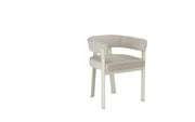 ALIA CHAIR WITH BEIGE METAL LEGS AND BEIGE VELVET SEAT.