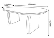 FLUIDE DINING TABLE WITH OAK EFFECT LEGS AND OAK WOOD EFFECT TABLETOP . MEDIDAS 180X90X75CM