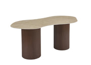 NEW NIKI DINING TABLE WITH MATTE TRAVERTINE AND WALNUT EFFECT LEGS. MEASURMENT 180X90X75CM