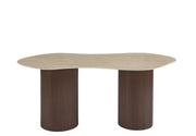 NEW NIKI DINING TABLE WITH MATTE TRAVERTINE AND WALNUT EFFECT LEGS. MEASURMENT 180X90X75CM