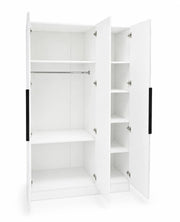 RAYAN WARDROBE IN WHITE WOOD WITH 3 DOORS AND MIRROR . MEASUREMENT 120X57X193CM