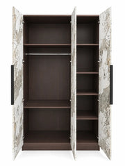 RAYAN WARDROBE WITH WALNUT EFFECT FINISH AND 3 BROWN CERAMIC - EFFECT DOORS. MEASUREMENT 120X57X193CM