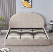 VALENTINA DOUBLE STORAGE BED WITH SOMMIER  IN BEIGE BOUCLE FABRIC . MEASUREMENT 180X200.