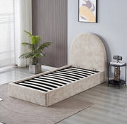 VALENTINA DOUBLE STORAGE BED WITH SOMMIER  IN BEIGE BOUCLE FABRIC . MEASUREMENT 90X1900CM.