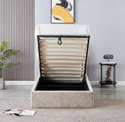 VALENTINA DOUBLE STORAGE BED WITH SOMMIER  IN BEIGE BOUCLE FABRIC . MEASUREMENT 90X1900CM.