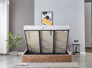 VALENTINA DOUBLE STORAGE BED WITH SOMMIER IN MOCHA BOUCLE FABRIC . MEASUREMENT 180X200CM