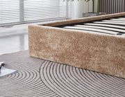 VALENTINA DOUBLE STORAGE BED WITH SOMMIER IN MOCHA BOUCLE FABRIC . MEASUREMENT 180X200CM