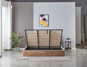 VALENTINA DOUBLE STORAGE BED WITH SOMMIER IN MOCHA BOUCLE FABRIC . MEASUREMENT 180X200CM