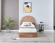 VALENTINA DOUBLE STORAGE BED WITH SOMMIER IN MOCHA BOUCLE FABRIC . MEASUREMENT 90X190CM