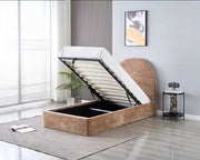 VALENTINA DOUBLE STORAGE BED WITH SOMMIER IN MOCHA BOUCLE FABRIC . MEASUREMENT 90X190CM