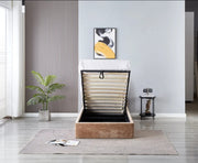 VALENTINA DOUBLE STORAGE BED WITH SOMMIER IN MOCHA BOUCLE FABRIC . MEASUREMENT 90X190CM