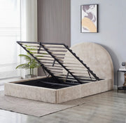 VALENTINA DOUBLE STORAGE BED WITH SOMMIER IN BEIGE BOUCLE FABRIC . MEASUREMENT 160X200.