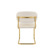 ARC CHAIR WITH GOLD LEGS AND BEIGE MARBELLA FABRIC UPHOLSTERY.