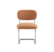 ARC CHAIR WITH SILVER LEGS AND TERRACOTTA MARBELLA FABRIC UPHOLSTERY.