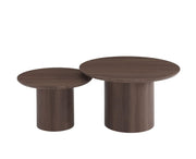CIRCLE COFFE TABLE SET WITH WALNUT EFFECT MDF LEGS AND WALNUT WOOD EFFECT MDF TOPS 80X45CM + 60X38CM