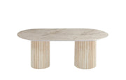 KEYSHA COFFEE TABLE WITH A TRAVERTINE EFFECT BASE AND A SHAKESPEARE CERAMIC TOP. MEASURING 120X60X45CM