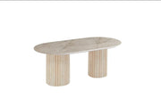 KEYSHA COFFEE TABLE WITH A TRAVERTINE EFFECT BASE AND A SHAKESPEARE CERAMIC TOP. MEASURING 120X60X45CM