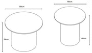 BAIETA COFFEE TABLE SET WITH BLACK METAL LEGS AND WHITE MARBLE LOOK CERAMIC TOPS. MEASUREMENT 80X39CM + 60X46CM