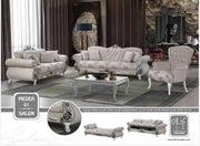 CLASSIC 3+2+1 LIVING ROOM SET IN BEIGE UPHOLSTERED IN FABRIC WITH FLORAL DETAILS, TUFTED BACKREST.ELEGANT , COMFORTABLE AND PERFECT FOR  ANY  LIVING ROOM. MEASURING 3 SEATER -232X85X96CM , 2 PLACE- 174X90X96, 1 SEATER- 83X90X105CM.