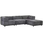 A LARGE DARK GRAY SECTIONAL SOFA WITH ROUNDED ARMS. MEASUREMENT 280X186CM