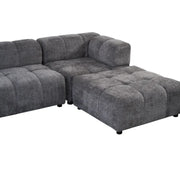 A LARGE DARK GRAY SECTIONAL SOFA WITH ROUNDED ARMS. MEASUREMENT 280X186CM