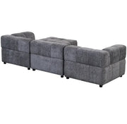 A LARGE DARK GRAY SECTIONAL SOFA WITH ROUNDED ARMS. MEASUREMENT 280X186CM