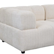 A LARGE BEIGE SECTIONAL SOFA WITH ROUNDED ARMS. MEASUREMENT 280X186CM