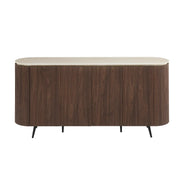 A STONEA SIDEBOARD WITH MATTE WALNUT FINISH AND EFFECT CERAMIC TOP WITH 4 DOORS . MEASUREMENT 180X40X85CM