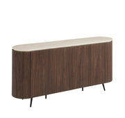 A STONEA SIDEBOARD WITH MATTE WALNUT FINISH AND EFFECT CERAMIC TOP WITH 4 DOORS . MEASUREMENT 180X40X85CM