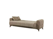 A MODREN BEIGE UPHOLSTERED SOFA SET CONSISTING OF 3 SEATER (225X85CM) 2 SEATER (160X85CM) 1 SEATER (95X85CM). IT FEATURED A SOFT FABRIC FINISH, TUFTED CUSHIONS , WIDE ARMRESTS, AND STURDY BLACK LEGS, GIVING IT A STYLISH AND COMFORTABLE LOOK.