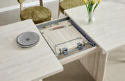 A MODREN EXTENSIBLE DINING TABLE IN TRAVERTINE COLOR . MEASUREMENT 180/200X90X75CM
