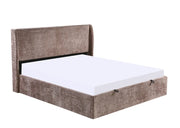 A NOLA MOKA CREMONA FABRIC SOMMIER STORAGE BED . MEASUREMENT 140X190CM
