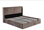 A NOLA MOKA CREMONA FABRIC SOMMIER STORAGE BED . MEASUREMENT 140X190CM