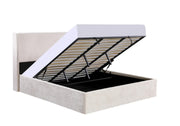 A NOLA BEIGE CREMONA FABRIC SOMMIER STORAGE BED . MEASUREMENT 140X190CM
