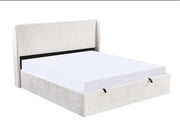 A NOLA BEIGE CREMONA FABRIC SOMMIER STORAGE BED . MEASUREMENT 140X190CM