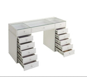 AN ELEGANT DRESSING TABLE WITH GLASS AND WHITE FINISH INCLUDES 13 DRAWERS. MEASUREMENT 150X60X80CM